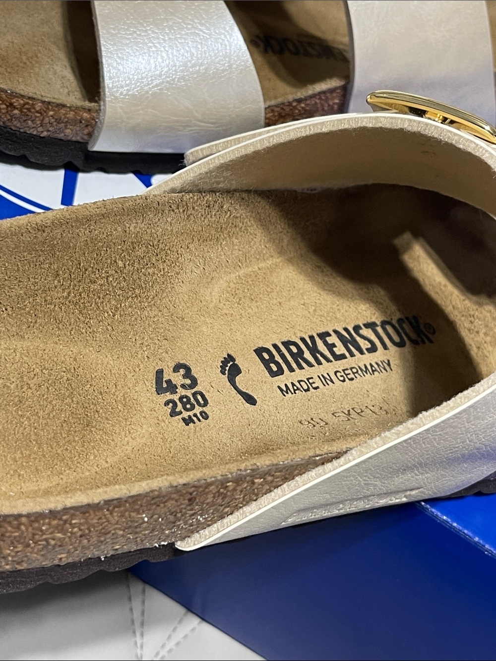Birkenstock Graceful Pearl White Sydney Cushion Buckle Sandal with Gold Buckles - Picture 10 of 14